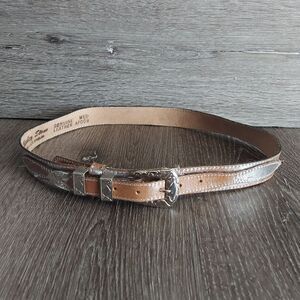 Charley Stone Embossed Leather Ranger Belt - Tan With Silver - Medium